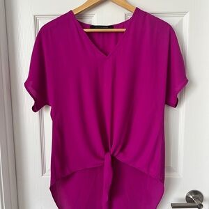 Cynthia Steffe Magenta V-Neck Tie-Front Blouse